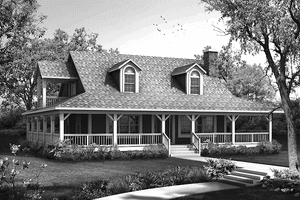 Exterior - Front Elevation for Country House Plan #72-1020 - 3 bed, 2 bath