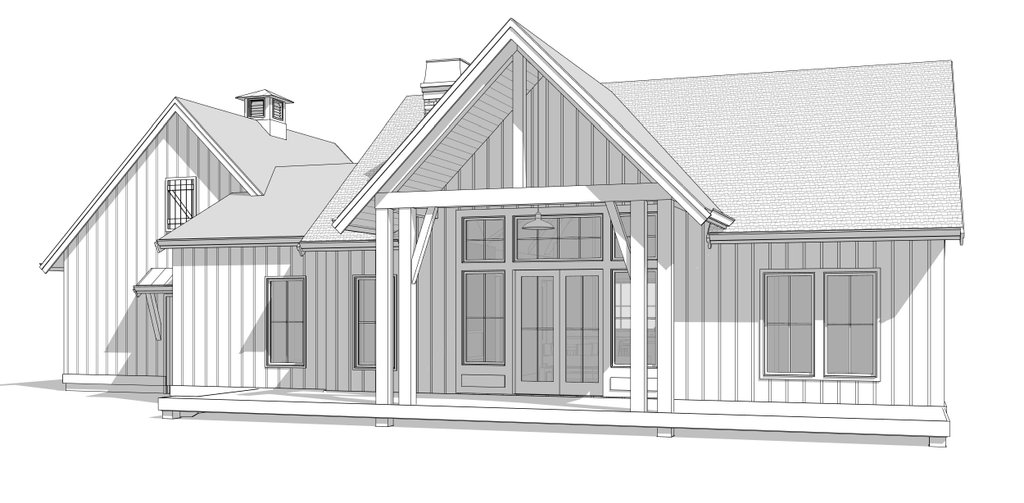 Exterior - Rear Elevation 1 for Farmhouse House Plan #1114-74 - 3 bed, 2 bath
