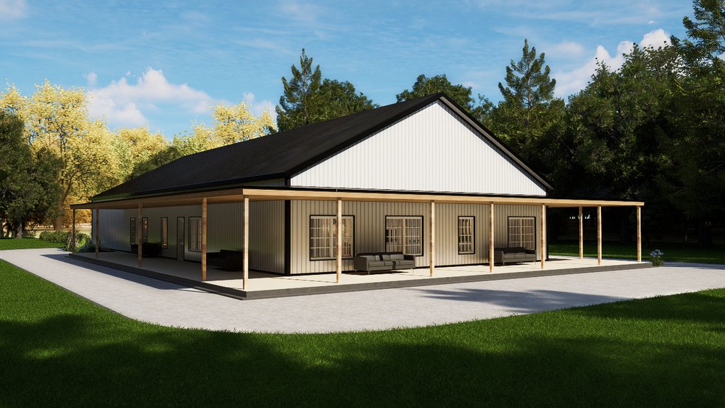 Exterior - Front Elevation 2 for Barndominium House Plan #1107-52 - 4 bed, 3 bath