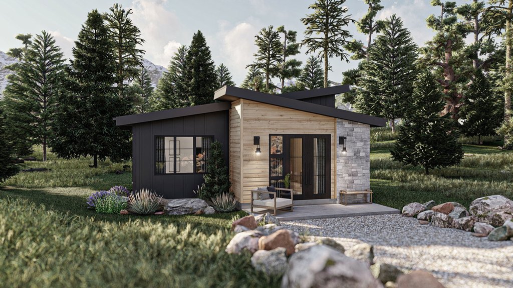 Exterior - Front Elevation 2 for Modern House Plan #455-540 - 1 bed, 1 bath