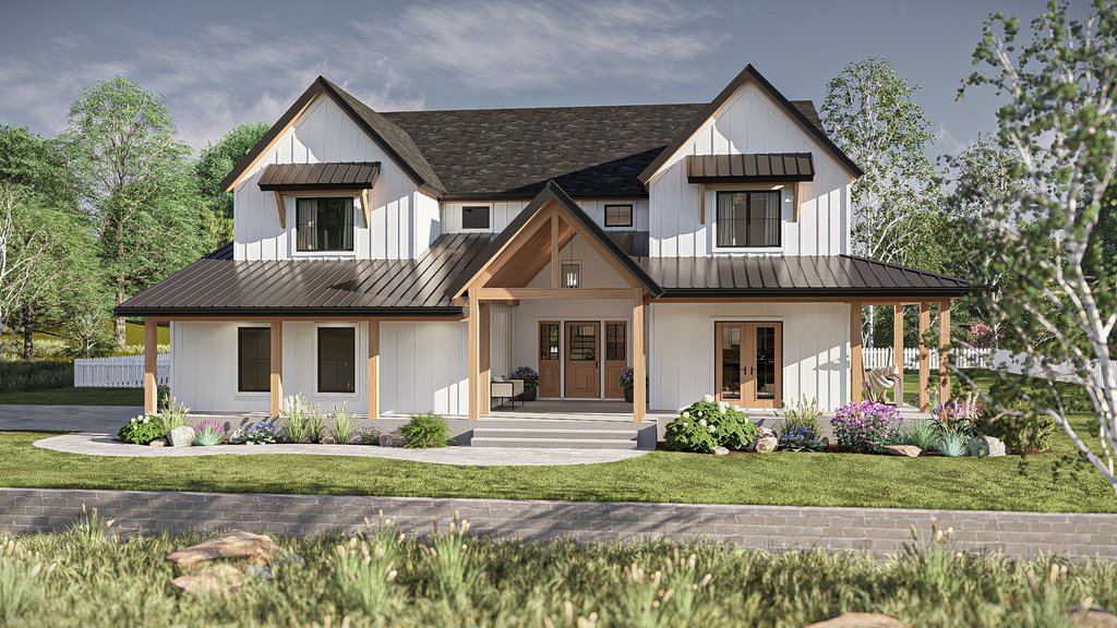 Exterior - Front Elevation 2 for Farmhouse House Plan #455-321 - 4 bed, 3.5 bath
