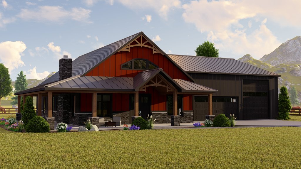 Exterior - Front Elevation 2 for Barndominium House Plan #1064-148 - 3 bed, 2 bath