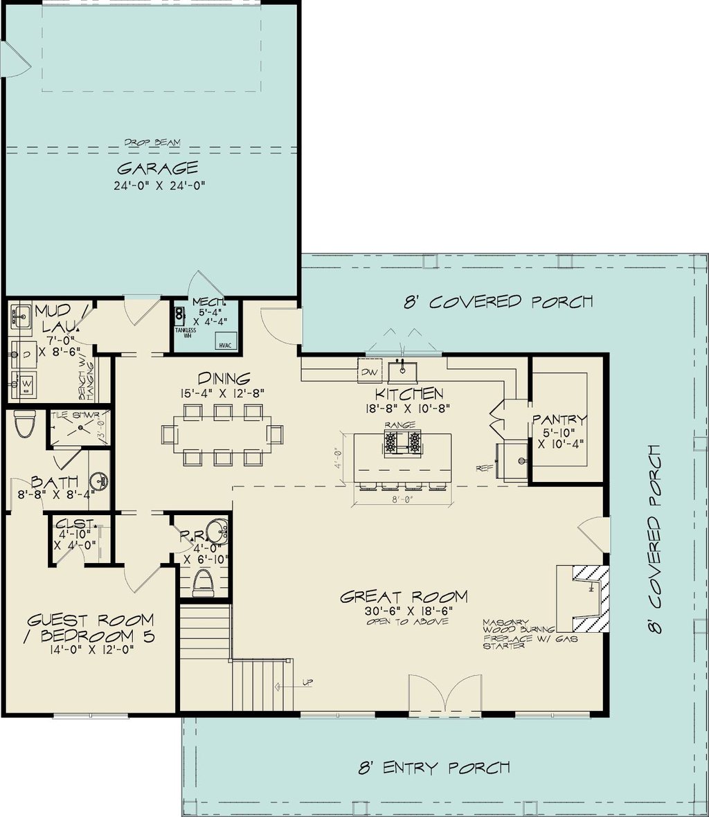 Floor Plan - Main Floor for Farmhouse House Plan #1095-2 - 5 bed, 4.5 bath