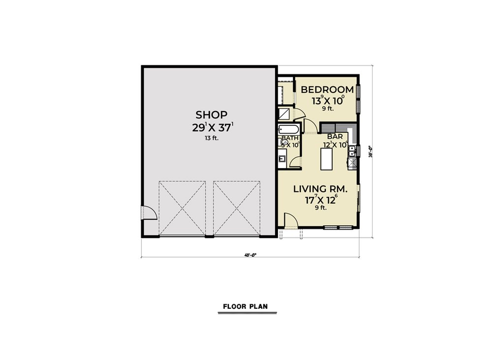 Floor Plan - Main Floor for Barndominium House Plan #1070-120 - 1 bed, 1 bath