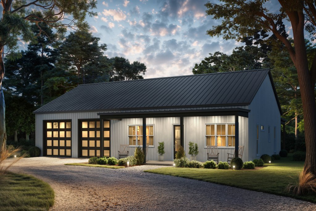 Exterior - Front Elevation 2 for Barndominium House Plan #430-403 - 2 bed, 2 bath
