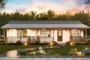 Exterior - Front Elevation for Ranch House Plan #54-610 - 3 bed, 2 bath