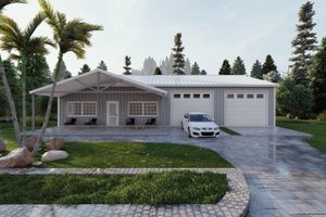 Exterior - Front Elevation for Barndominium House Plan #1107-2 - 2 bed, 2 bath