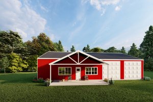 Exterior - Front Elevation for Barndominium House Plan #1107-20 - 2 bed, 2 bath