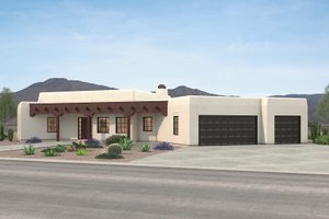 Exterior - Front Elevation for Adobe / Southwestern House Plan #72-127 - 3 bed, 2.5 bath