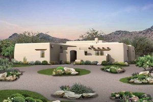 Exterior - Front Elevation for Adobe / Southwestern House Plan #72-119 - 3 bed, 2.5 bath