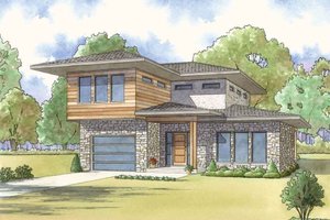 Exterior - Front Elevation for Contemporary House Plan #17-2600 - 3 bed, 3 bath