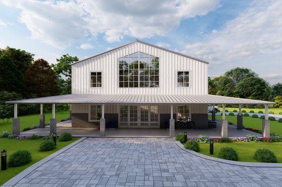 Barndominium Plan with a Wraparound Porch