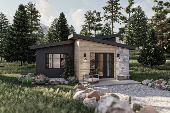 Exterior - Front Elevation for Modern House Plan #455-540 - 1 bed, 1 bath
