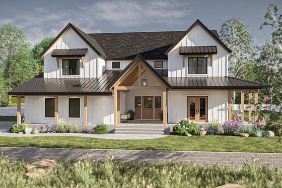 Exterior - Front Elevation for Farmhouse House Plan #455-321 - 4 bed, 3.5 bath