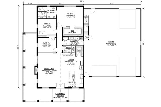 Floor Plan - Main Floor for Barndominium House Plan #1064-148 - 3 bed, 2 bath