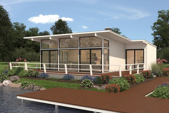Exterior - Front Elevation for Contemporary House Plan #72-529 - 2 bed, 2 bath