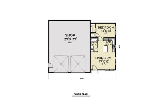 Floor Plan - Main Floor for Barndominium House Plan #1070-120 - 1 bed, 1 bath