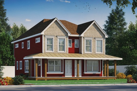 Farmhouse Duplex with a Porch and Deck