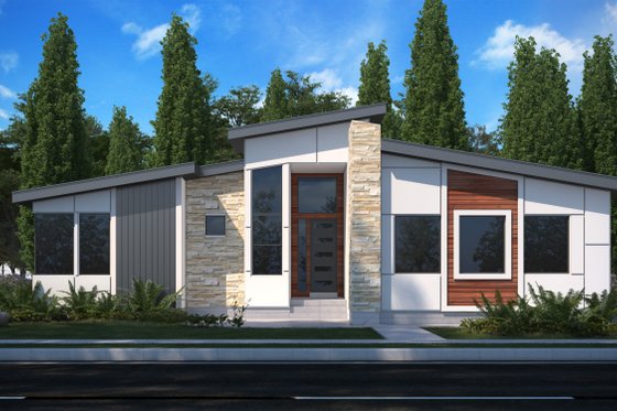 Exterior - Front Elevation for Modern House Plan #1073-22 - 3 bed, 2 bath