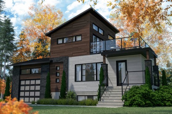 Exterior - Front Elevation for Modern House Plan #23-2719 - 2 bed, 2 bath