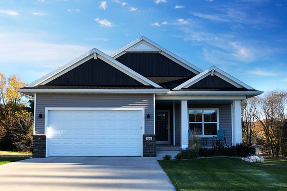 Exterior - Front Elevation for Ranch House Plan #70-1482 - 2 bed, 2 bath