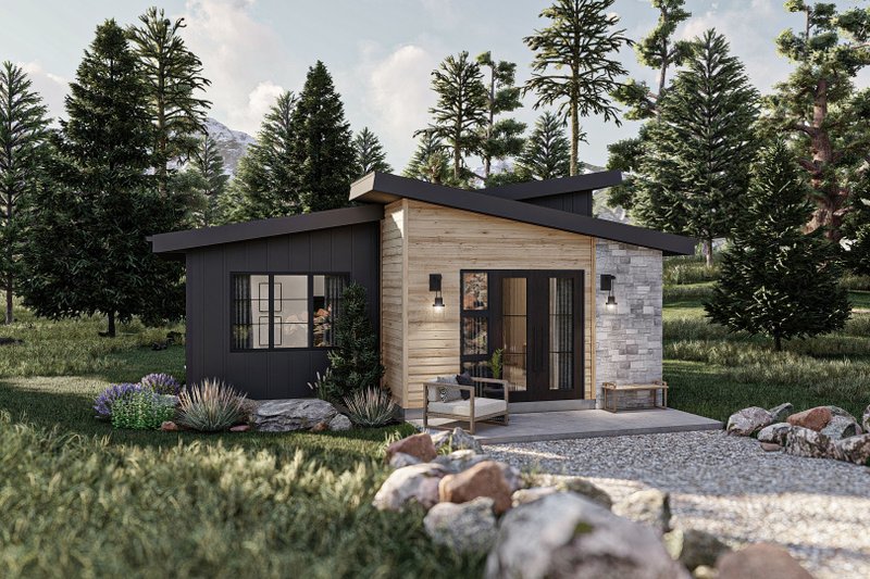 Exterior - Front Elevation 2 for Modern House Plan #455-540 - 1 bed, 1 bath