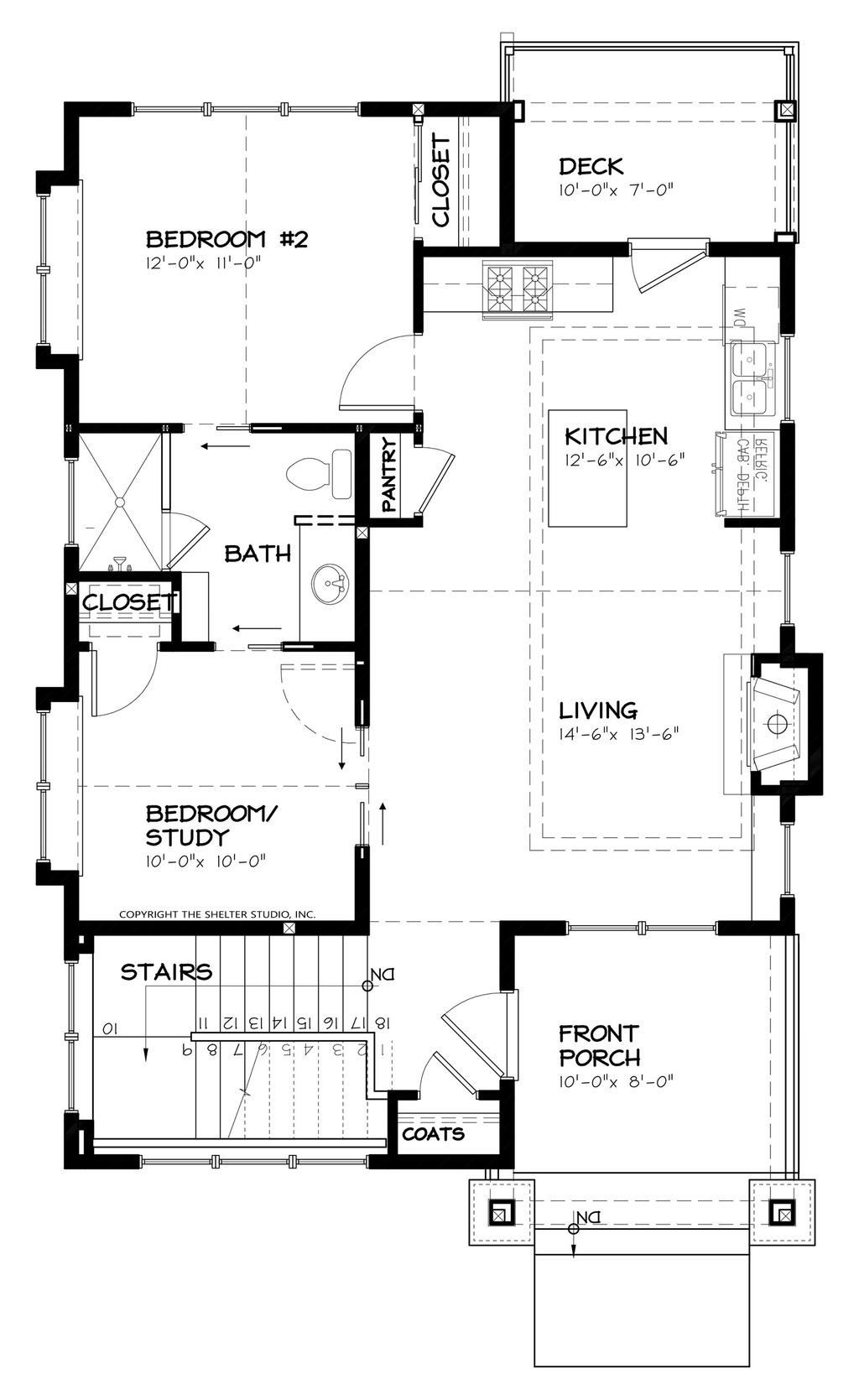 Floor Plan - Main Floor for Craftsman House Plan #895-55 - 2 bed, 1 bath