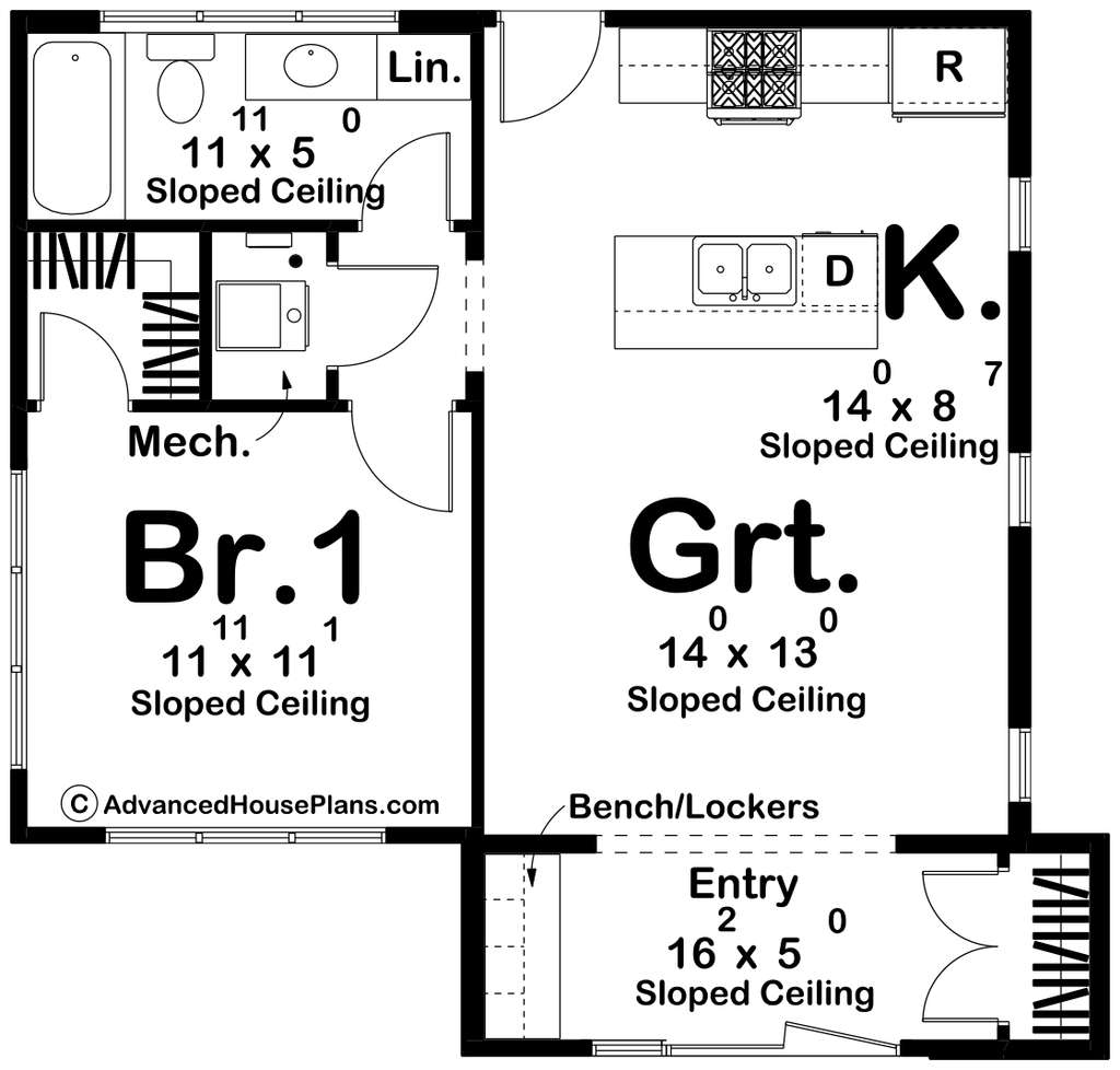 Floor Plan - Main Floor for Modern House Plan #455-540 - 1 bed, 1 bath