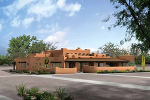 Exterior - Front Elevation for Adobe / Southwestern House Plan #72-187 - 4 bed, 3.5 bath
